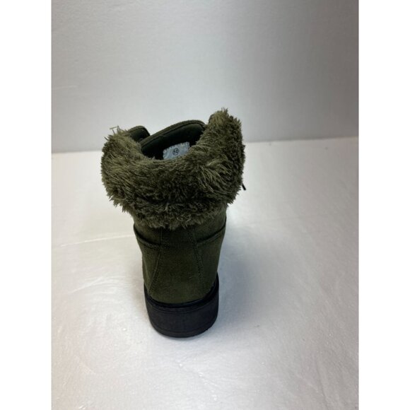 Womens Modern Rebel Olive Faux Suede Ankle Boots With Faux Fur Lining &‎ Lace-Up - Picture 11 of 14